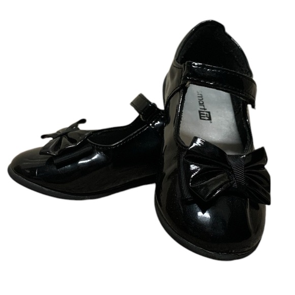 Smart Fit Toddler Girls size 10 dress shoes Mary Jane Velcro closure black bows - Picture 1 of 7